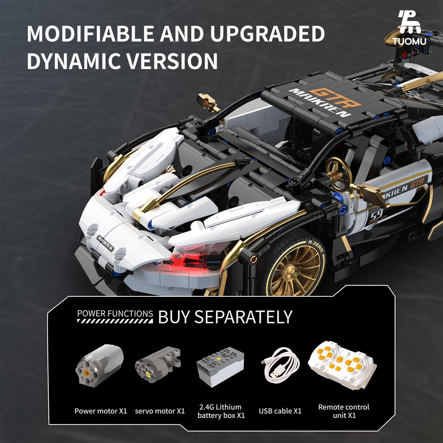 TUOMU GTR Remote Control Car Building Blocks Set, T1004 1:14 Scale Model Car Building Kit for Display and Collectible, RC Race Car Building Toy for Kids 8+ and Adults, 1242 PCS image number 2