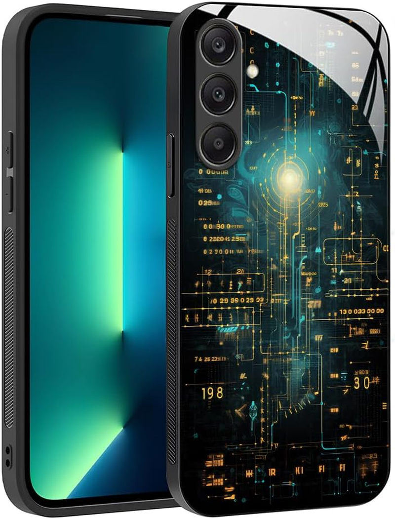 YUXING Case for Samsung Galaxy A56 5G - Abstract Geometry Pattern Design Mobile Phone Case Thin Scratch-Resistant Glass Back Non-Slip Shockproof Protective Case (Cyberpunk)