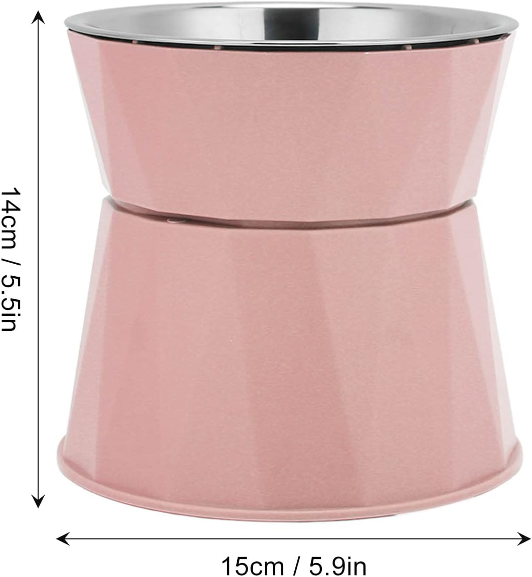 Cat Food Bowl, Stainless Steel Cat Bowl Increased Neck Protective Heavy Duty Cat Double Bowl, Raised Cats Bowls Elevated Tilted Puppy Dish Food Water Bowl Pet Food Water For(Pink [High Double Bowl]) image number 3