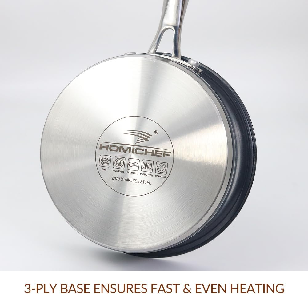 HOMICHEF Matte Polished Navy Gray Nickel Free Stainless Steel 0.95 L Saucepan with Glass Lid (No Toxic Non Stick Coating) - Small Saucepan Induction Pan with Lid - Elegant Non Toxic Cookware image number 6