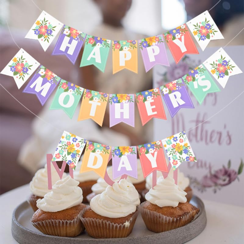 Happy Mothers Day Sign Banner Decorations for Mother Day Party Supplies Backdrop Indoor Outdoor Decor Props Happy Mother Day Floral Sign Streamer Love Show Decoration Mothers Day Gifts Ideas image number 1