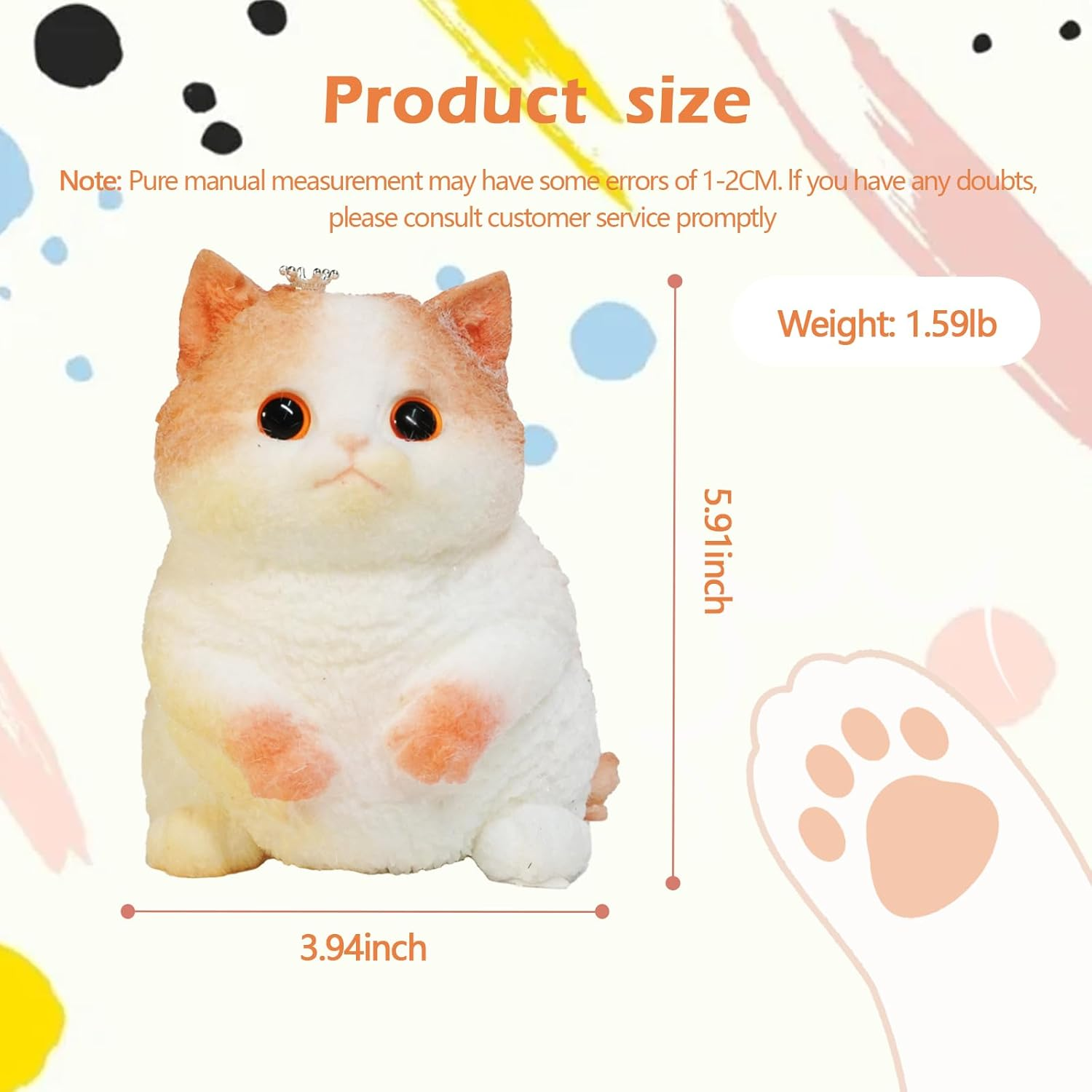 Taba Giant Cat Squishy for Kids Adults, Big Furry Cat Squishy Toys for Stress Relief, Super Soft Squeeze Fidget Toy (Crown Cat) image number 6