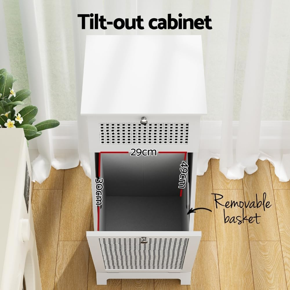 Artiss Laundry Hamper Cabinet, Bathroom Storage 90Cm Height Cupboard Side Table Toilet Corner Shelf Storages Cabinets Unit Home Furniture Organiser Accessories, with Drawer and Clothes Basket White image number 4