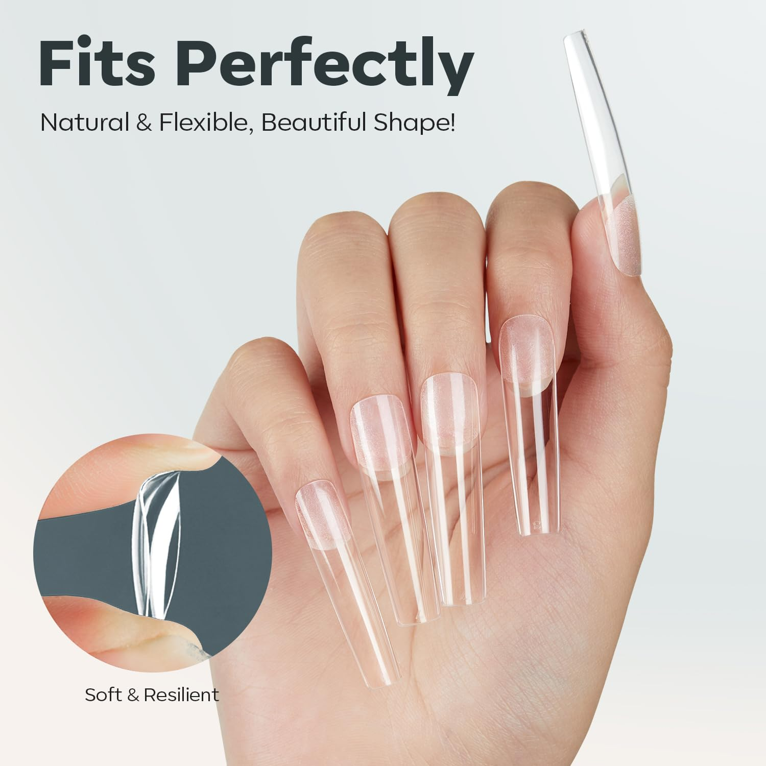 Modelones XXL Square Nail Tips, Pre-Shaped Full Cover Long Fake Nails Soft Gel Acrylic Nail Tips Nail Extension False Gel X Nail Kit 216PCS 12Sizes image number 3