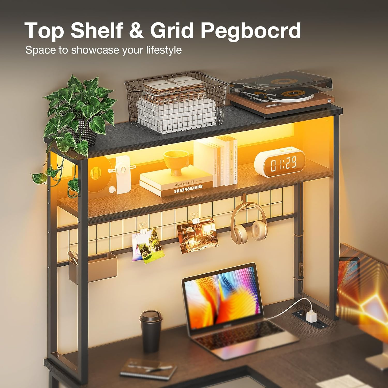 ODK 59Inch Reversible Computer Desk with Drawers,Corner Office Desk with LED Lights & Power Outlets, L Shaped Desk with Shelf & Extendable Keyboard Tray, Study PC Gaming, 149.5 * 100 * 149.5Cm, Black