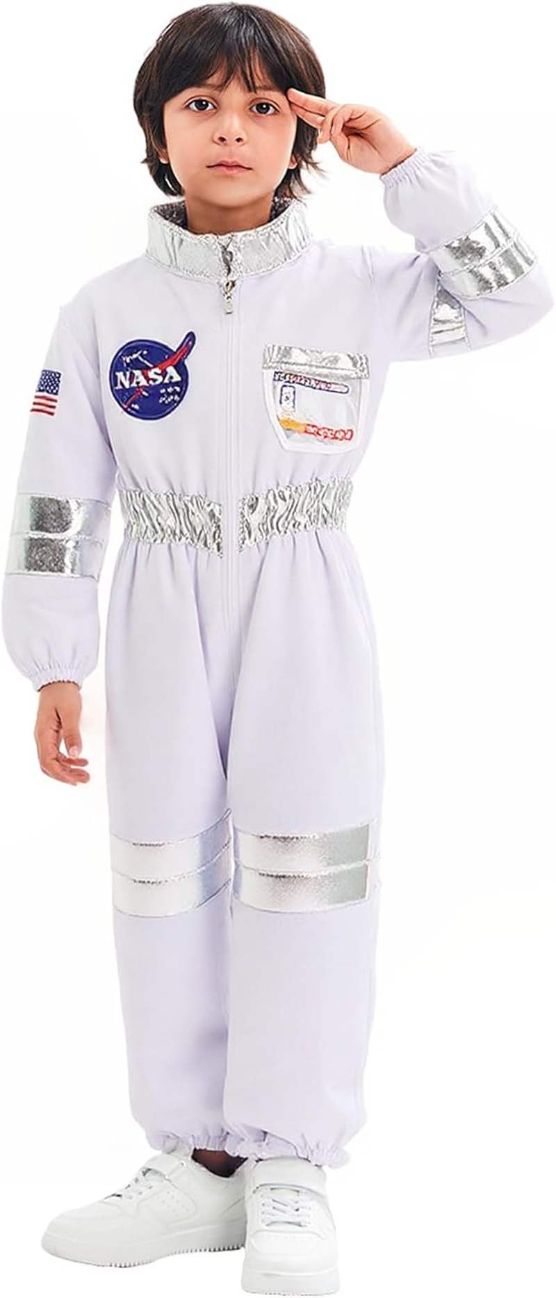 Kids Astronaut Costume NASA Space Jumpsuit for Boys,Girls Astronaut Outfit Halloween Dress Up image number 4