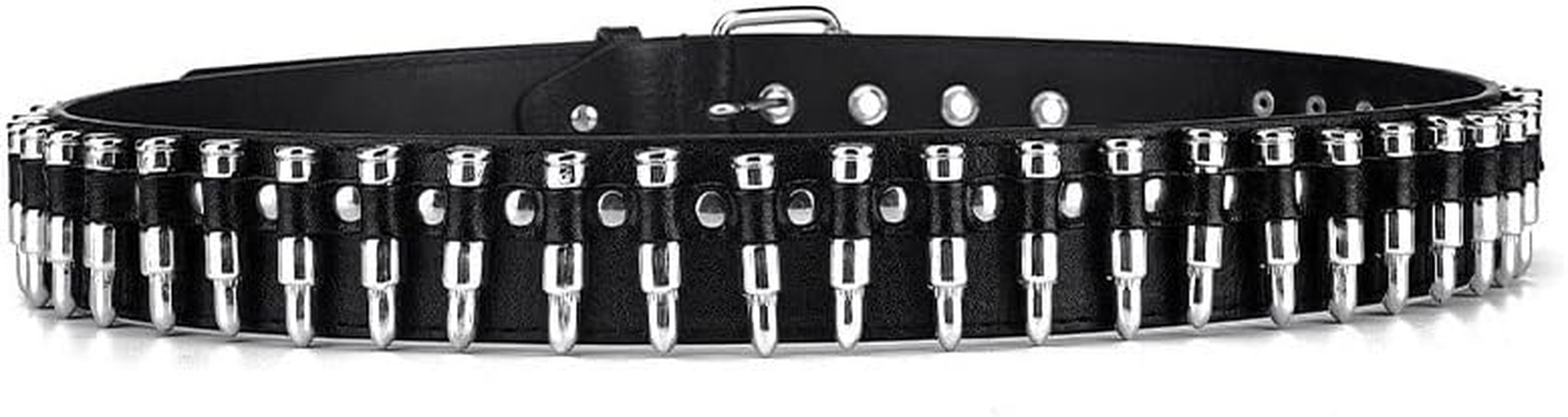 PEAFAN Bullet Studded Belt, Punk Rivet Belt Black Leather Rock Belt with Silver Bullet for Women Men Standard Size, Black image number 4
