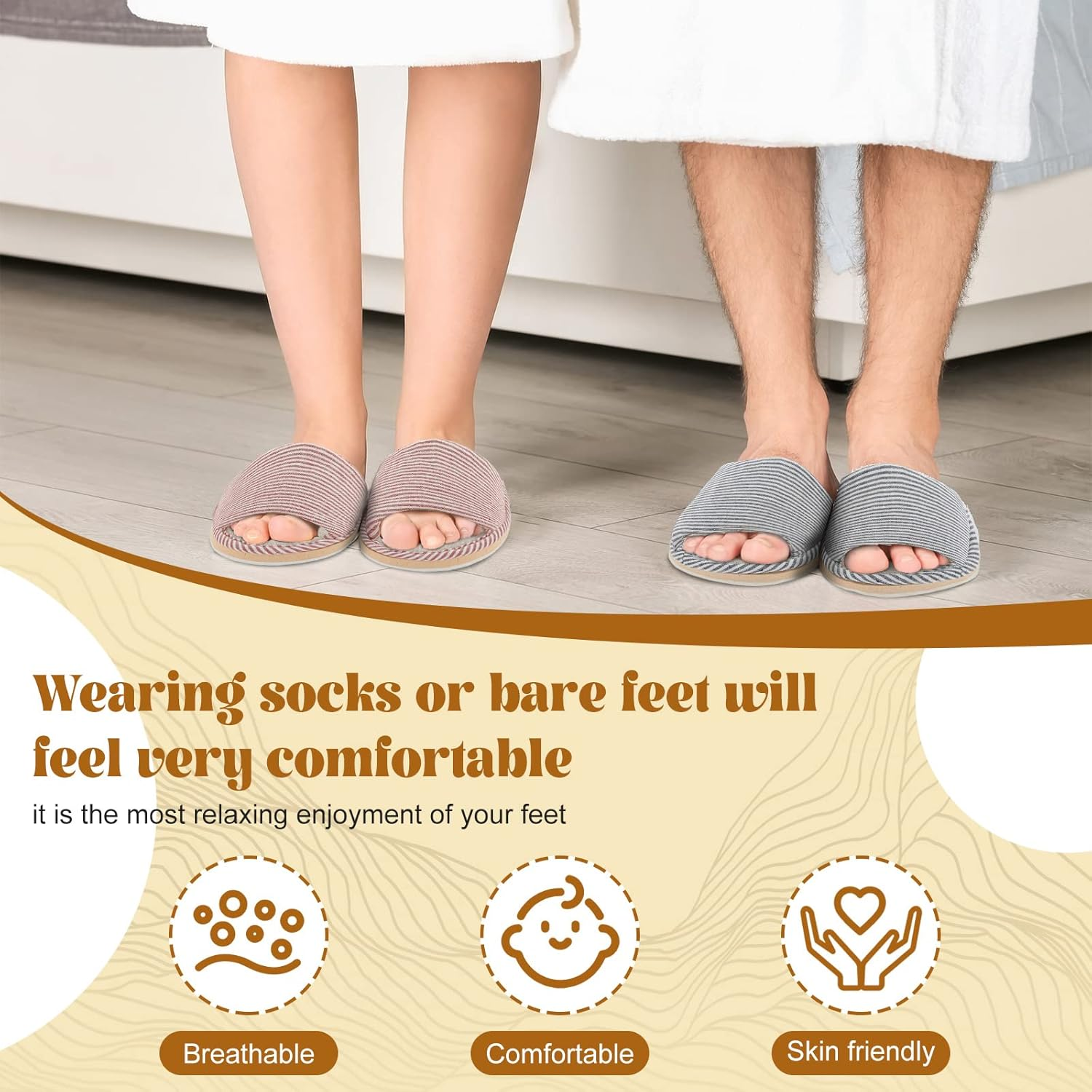 8 Pairs Disposable House Slipper for Guests Open Toe Breathable Slippers Spa Slippers Comfortable Indoor Home Slippers image number 1