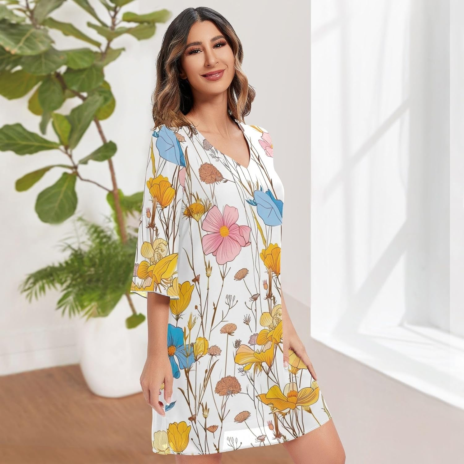 Vintage Wildflower White Short Summer Dress Printed Line Maternity Dress S-XXL image number 4