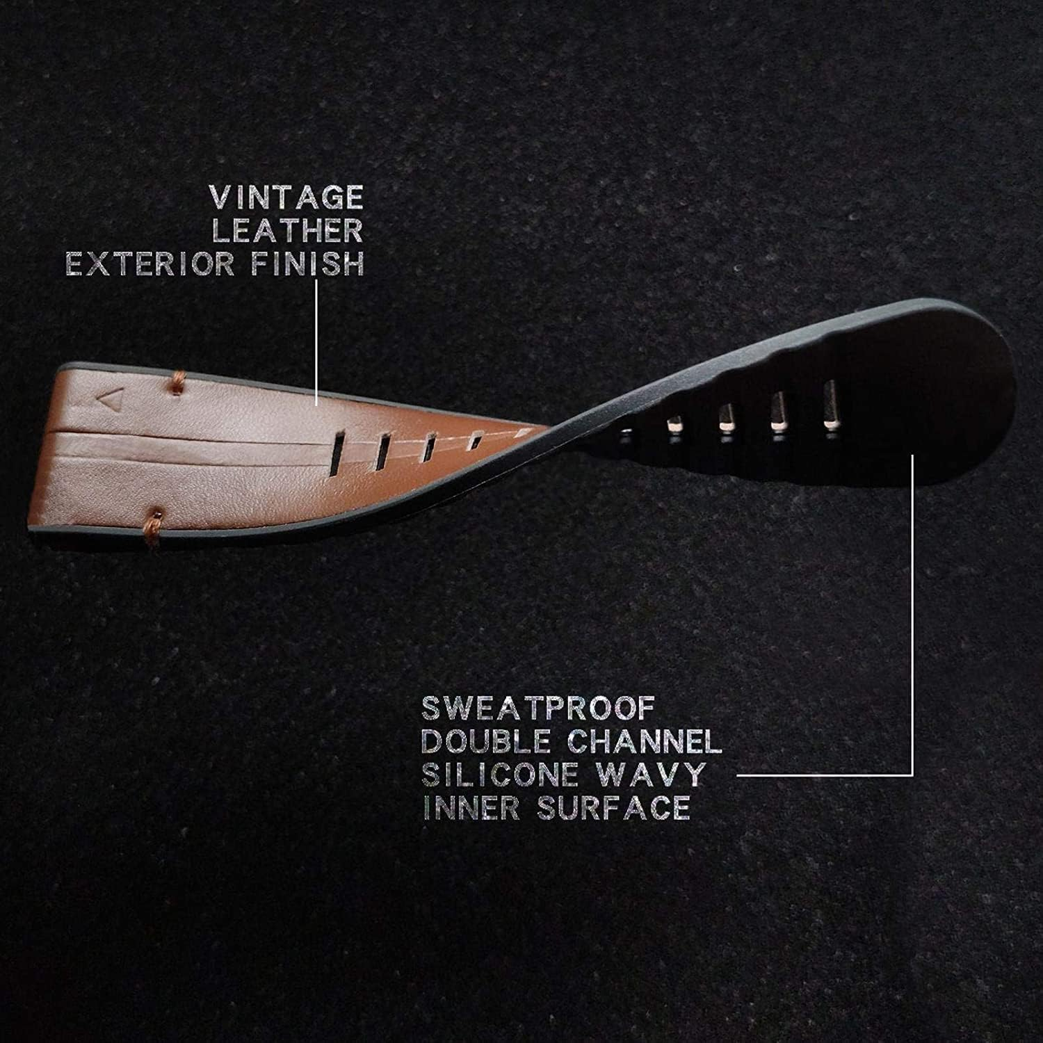 Fleshy Leaf 22Mm Quick Release Band for Garmin - Compatible with Fenix 8 47Mm / Epix Pro 47Mm, Fenix 7/6/6 Pro/5/5 Plus, Approach S60/S62, Forerunner 935/945 | Soft Genuine Leather & Hybrid Silicone, Sweatproof - Black image number 7