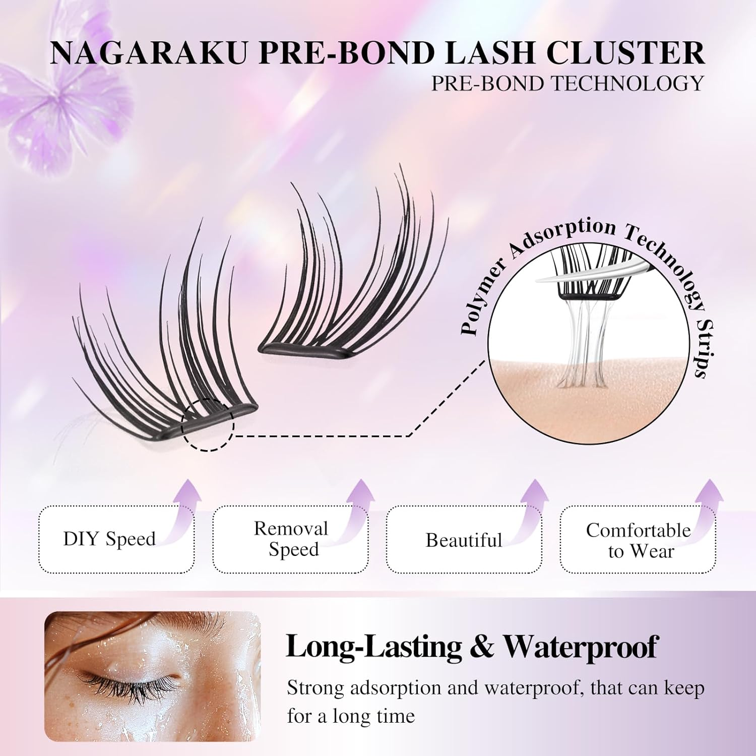 NAGARAKU Pre Glued Cluster Lashes Air Series Eyelashes Princess Style 48 Pcs No Glue Needed Pre-Bond Eyelashes Self Adhesive DIY Lashes（0.07Mm C Curl Mix Length) image number 1