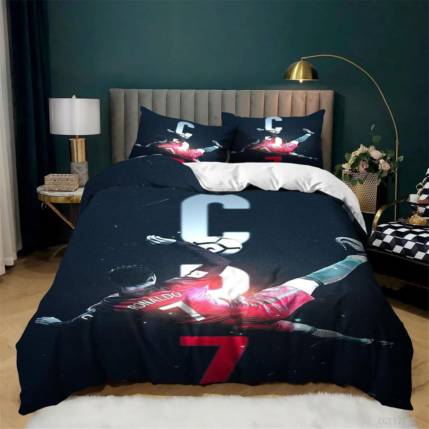 Cristiano Ronaldo Bedding Set 3 Pieces Soccer Star Duvet Cover Set Double Size Light-Weight Comforter Cover for All Season
