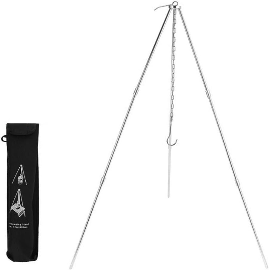 AIMALL Outdoor Camping Bonfire Tripod &ndash; Aluminum Alloy Hanging Pot Fire Bracket for Picnic and Cooking &ndash; Adjustable Height with Chain &ndash; Portable Camping Supplies image number 1