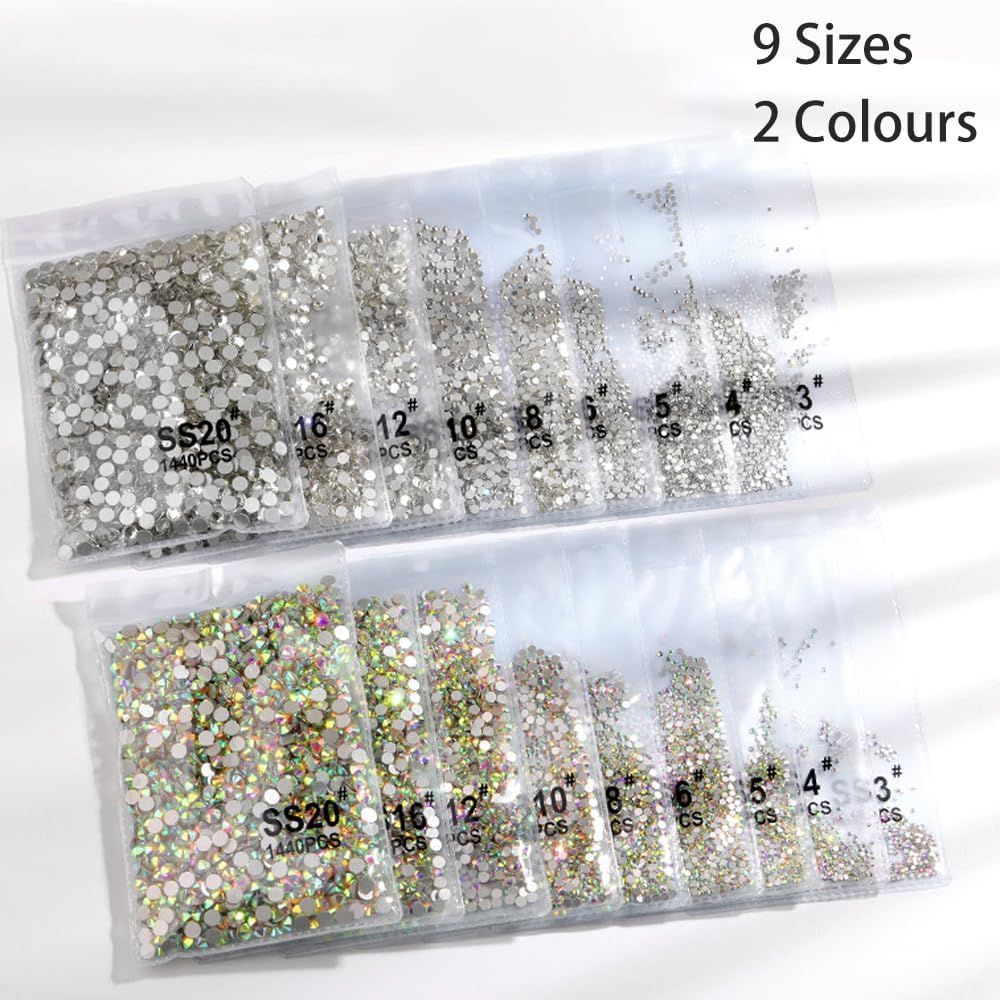 AIMALL 1440PCS Glitter Rhinestones Crystal Clear Flat Bottom Glass Nail Art Nail Drill: Sparkling Crystal Clear Flat-Backed Embellishments for Nail Art Design