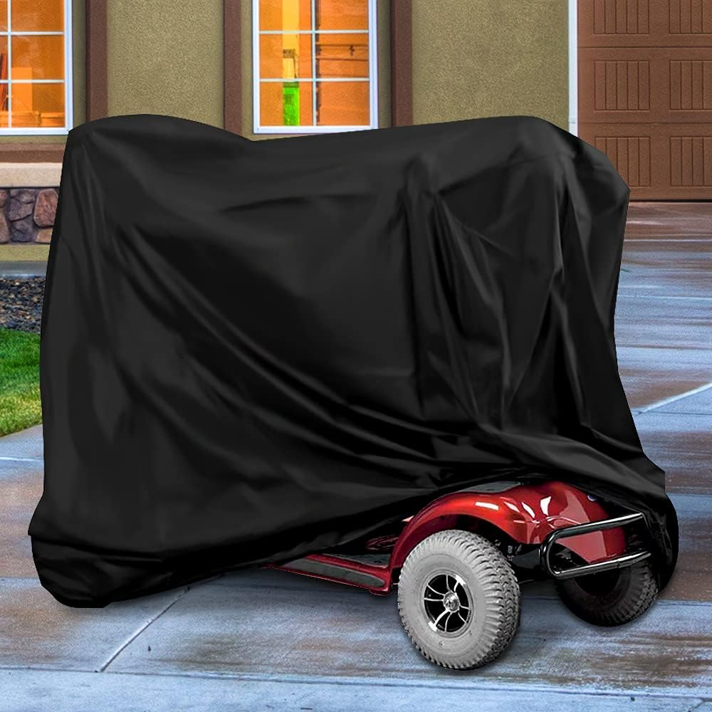Waterproof Mobility Scooter Cover, Black Heavy Duty 190D Oxford Scooter Cover,4 Wheel Power Scooter Travel Storage Cover to Prevent Rain Wind Dust Sun Fits for Most Mobility Scooter (170*61*117Cm) image number 6