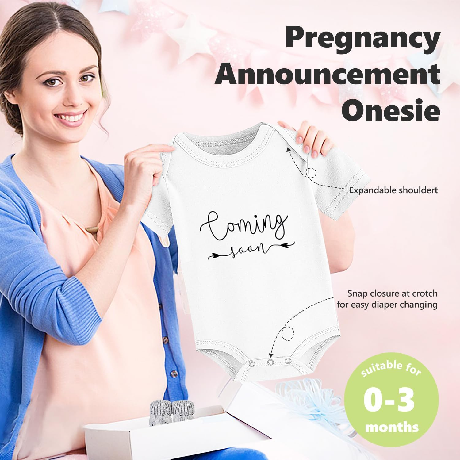 Pregnancy Announcement, Baby Announcement Ideas Set Include Felt Letter Board, Baby Onesie, Booties, Photo Frame, Wooden Sign and Bear Plush, Pregnancy Announcement Photo Props Coming Soon Baby image number 1