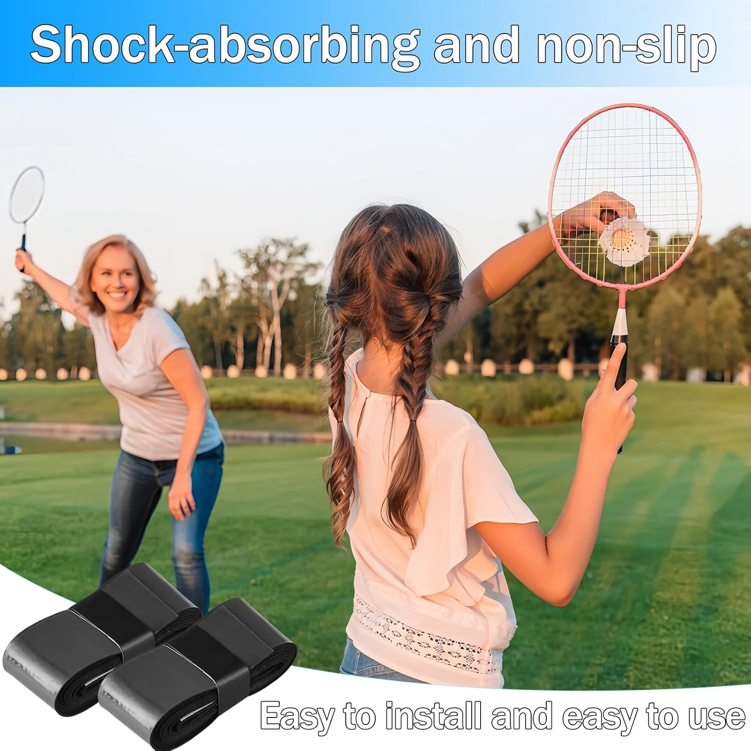 6 Pcs Tennis Racket Grip Tape, Compatible with Badminton Grip Tape, Wrap Your Racquet for High Performance Comfort for anti Slip and Absorbent Grip (6 Grips, Black) image number 1