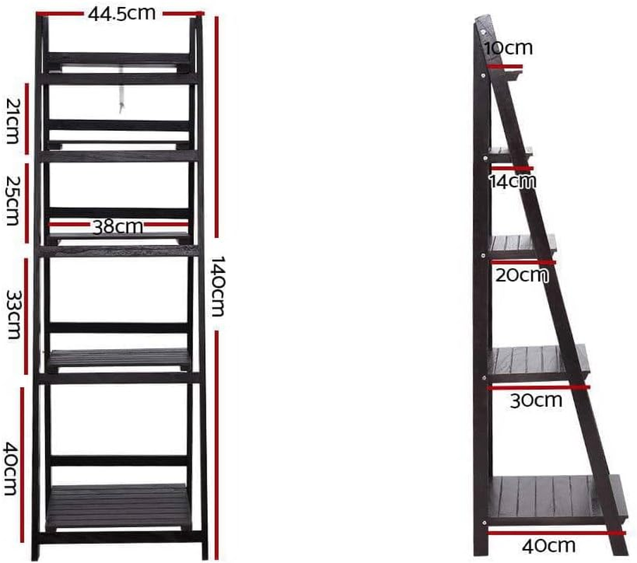 Artiss Bookshelf, 5 Tier Display Corner Wall Ladder Shelves Bookcase Bookshelves Storage Rack Plant Stand Home Living Room Bedroom Office Furniture, Wall-Mounted 140Cm Height Black image number 1