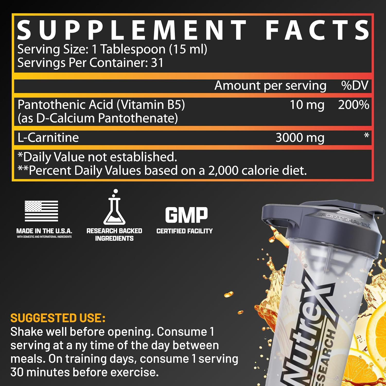 Nutrex Research Liquid Carnitine 3000 | Premium Liquid Carnitine, Fat Loss Support | Orange Mango |16 Fl Oz image number 4