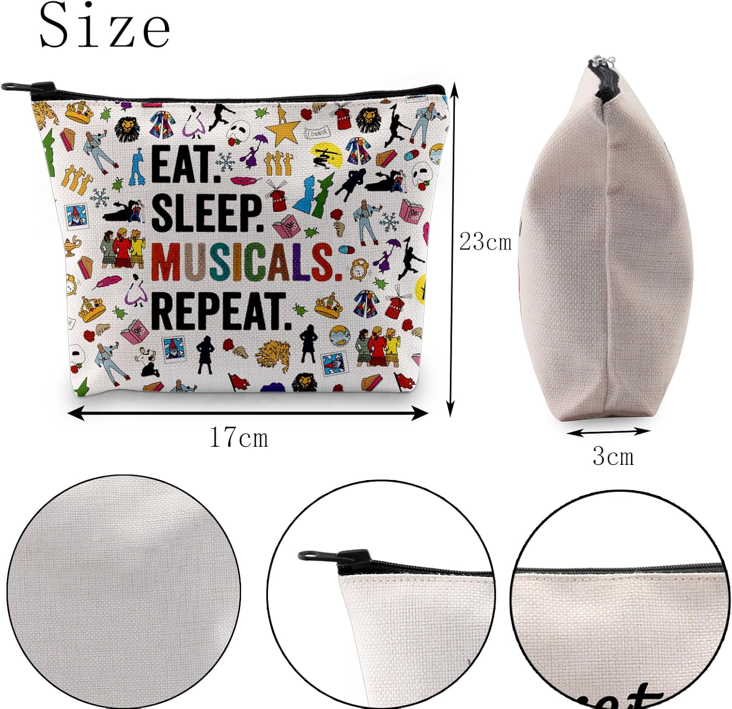POFULL Musical Acting Gift Musical Theatre Gift Eat Sleep Musicals Cosmetic Bag, Eat Sleep Musicals Cosmetic Bag image number 2