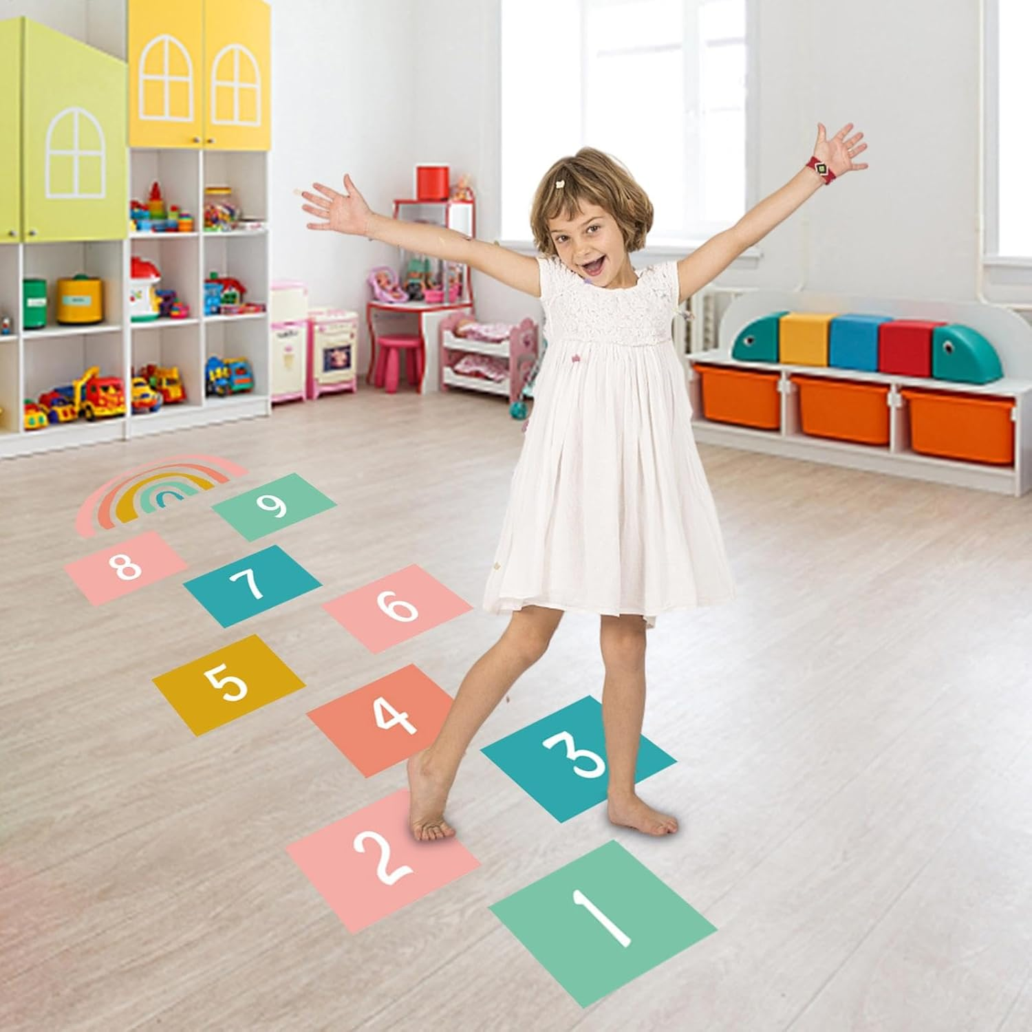 Scotchs Stickers Floor Decals - Number Decals for Hopscotchs Rugs | Wall Paper Tiles Numbers Puzzle Flooring - Path Floor Decals for Games image number 6
