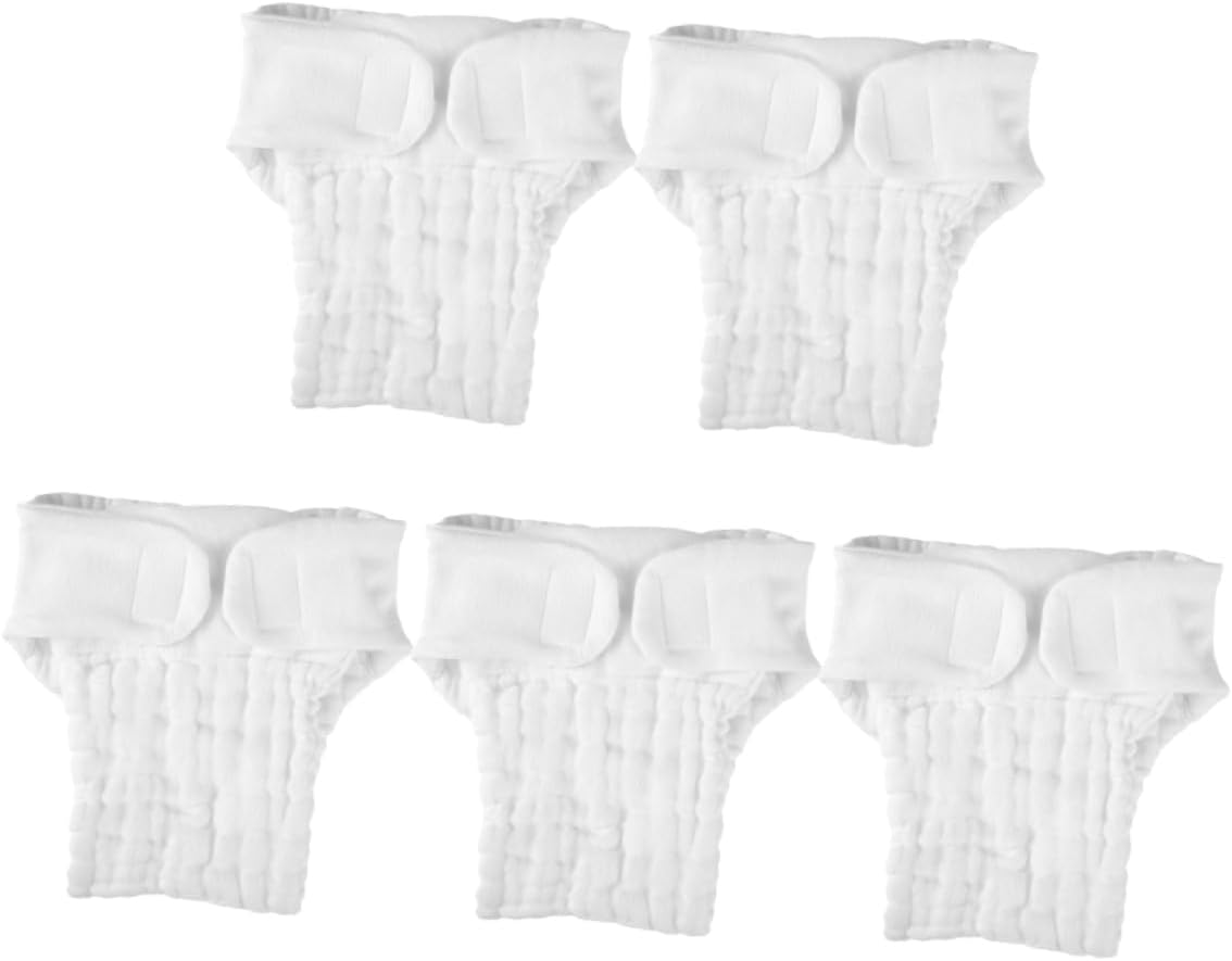Baby Cloth Diaper Liners and Cotton Nappy Insert for Newborns 3-9 Months, Washable Reusable Absorbent White M Size 5Pcs, Soft Breathable Baby Nappy Inserts for Toddler Swimming