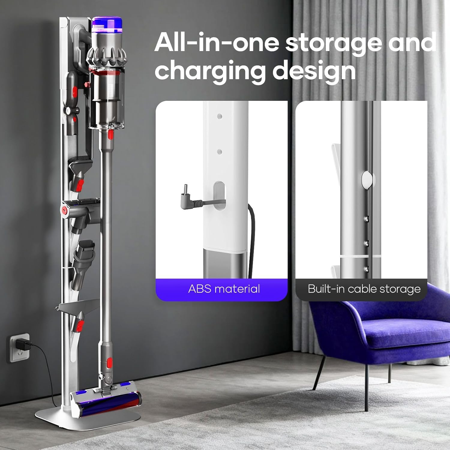 Maxkon Freestanding Vacuum Cleaner Stand Rack Hook Compatible for Dyson V7 V8 V10 V11 V12 V15 G5 Detect Slim Cordless Stick Cleaning Attachment Storage Holder Metal Base image number 6