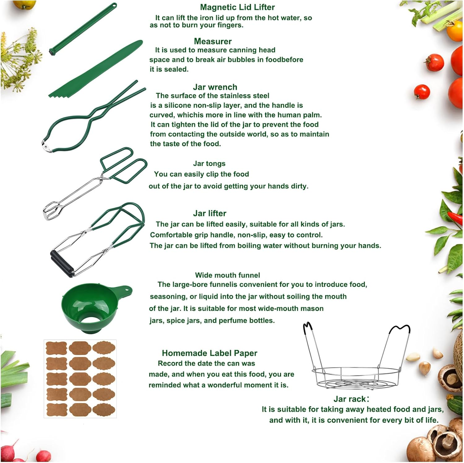 Toowood Canning Supplies Boxed Set, Canning Kit, Stainless Steel Canningset, Canning Supplies Starter Kit, Jar Lifter, Folding Rack, Tongs, Multifunctional Canning Tools, Funnel for Mason Jars