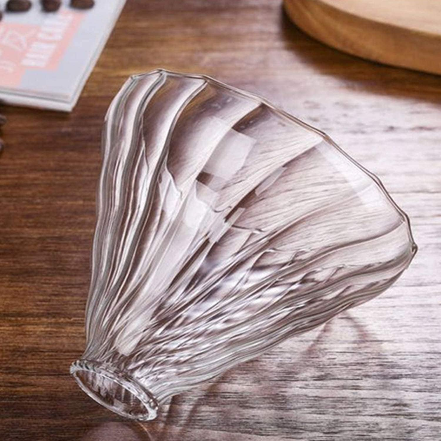 Glass Coffee Dripper, V60 Pour over Coffee Dripper with Bamboo Wood Base, Slow Brewing Accessories for Home Cafe Restaurants, 1-4 Cups