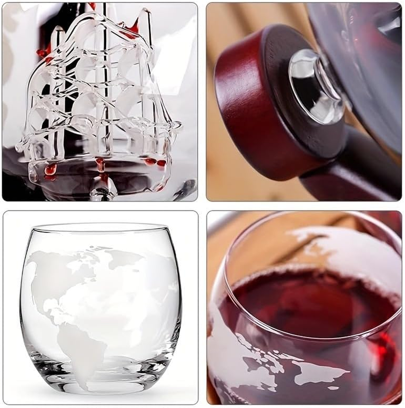 28.7Oz Globe Whiskey Decanter Set with 2 Glasses, Liquor Decanter Set, Unique Christmas Birthday Gift Idea for Men Dad, Cool Christmas Stuff for Him Husband, Dispenser for Bar Drinking Party image number 2