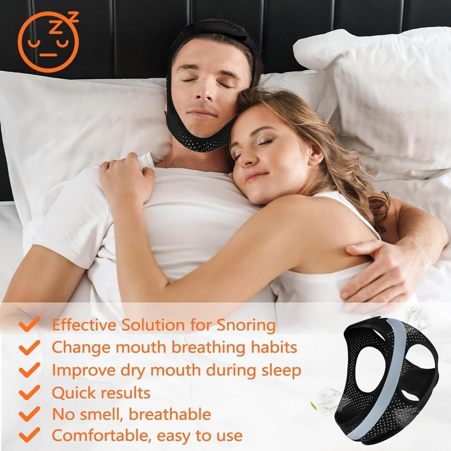 Upgraded anti Snore Device, anti Snore Chin Strap, Skin-Friendly, Breathable Chin Strap for Sleeping, Adjustable anti Dry Mouth Chin Strap