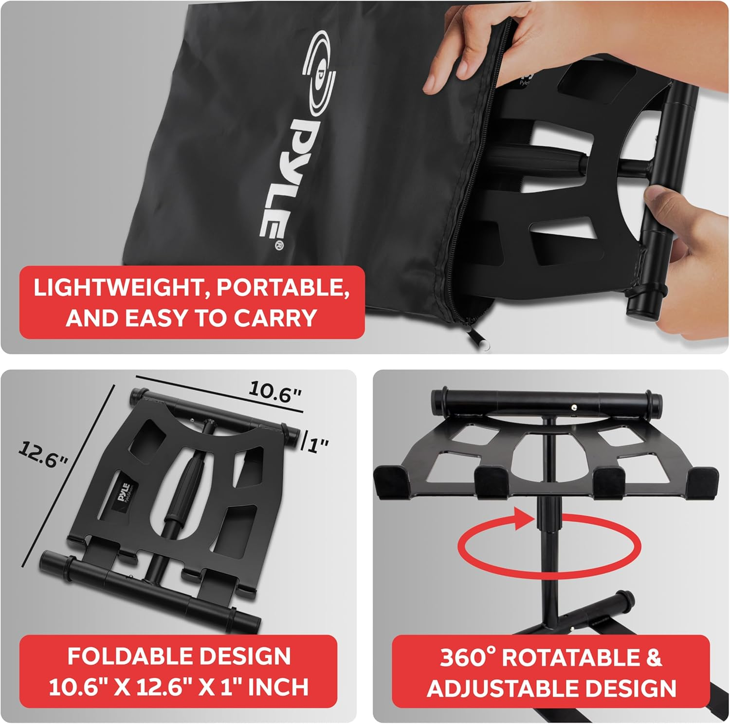 Pyle Portable Folding Laptop Stand - Standing Table with Adjustable Angle, Foldable Height and Four Prong Anti-Slip Tray for Ipad, Tablet, DJ Mixer, Workstation, Gaming and Home Use - PLPTS55 image number 2