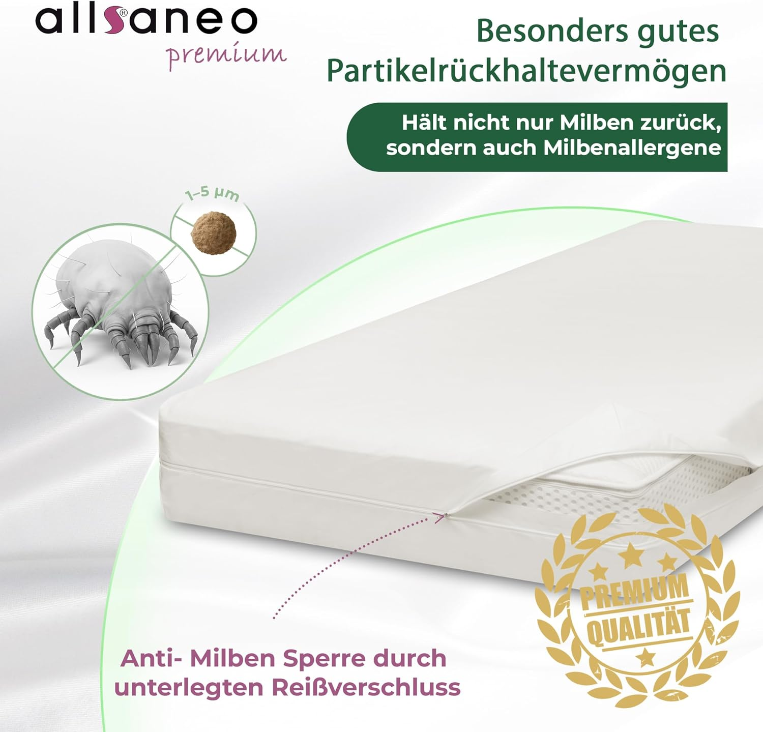 Allsaneo Premium Encasing Mattress Cover 160 X 200 X 24 Cm, Allergy Sufferers Bed Linen, Extra Soft and Light, Anti-Dust Mite Intermediate Cover for Mattress image number 5