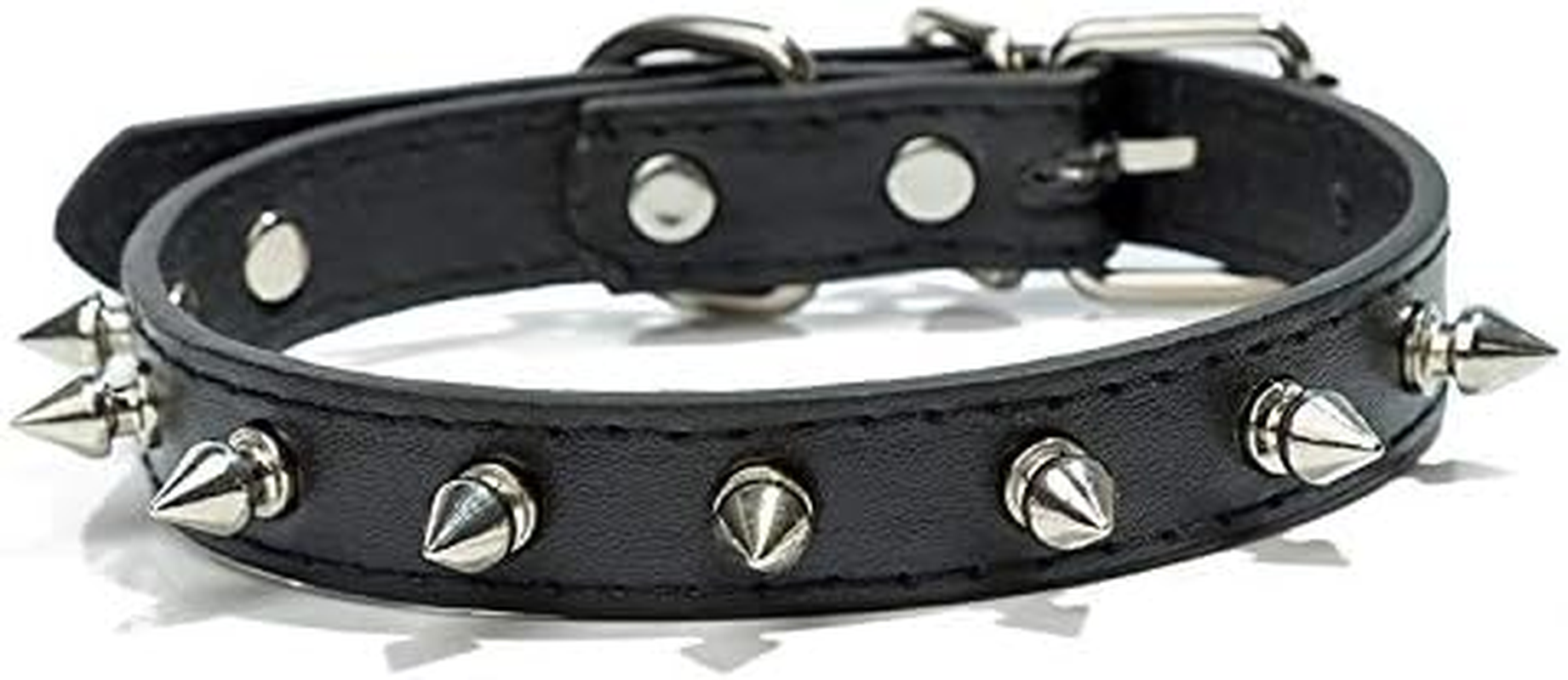Spiked Dog Collar, Spike Collar for Dogs Punk PU Leather Spiked Cat Collar Adjustable Puppy Collars (Black, M) image number 1