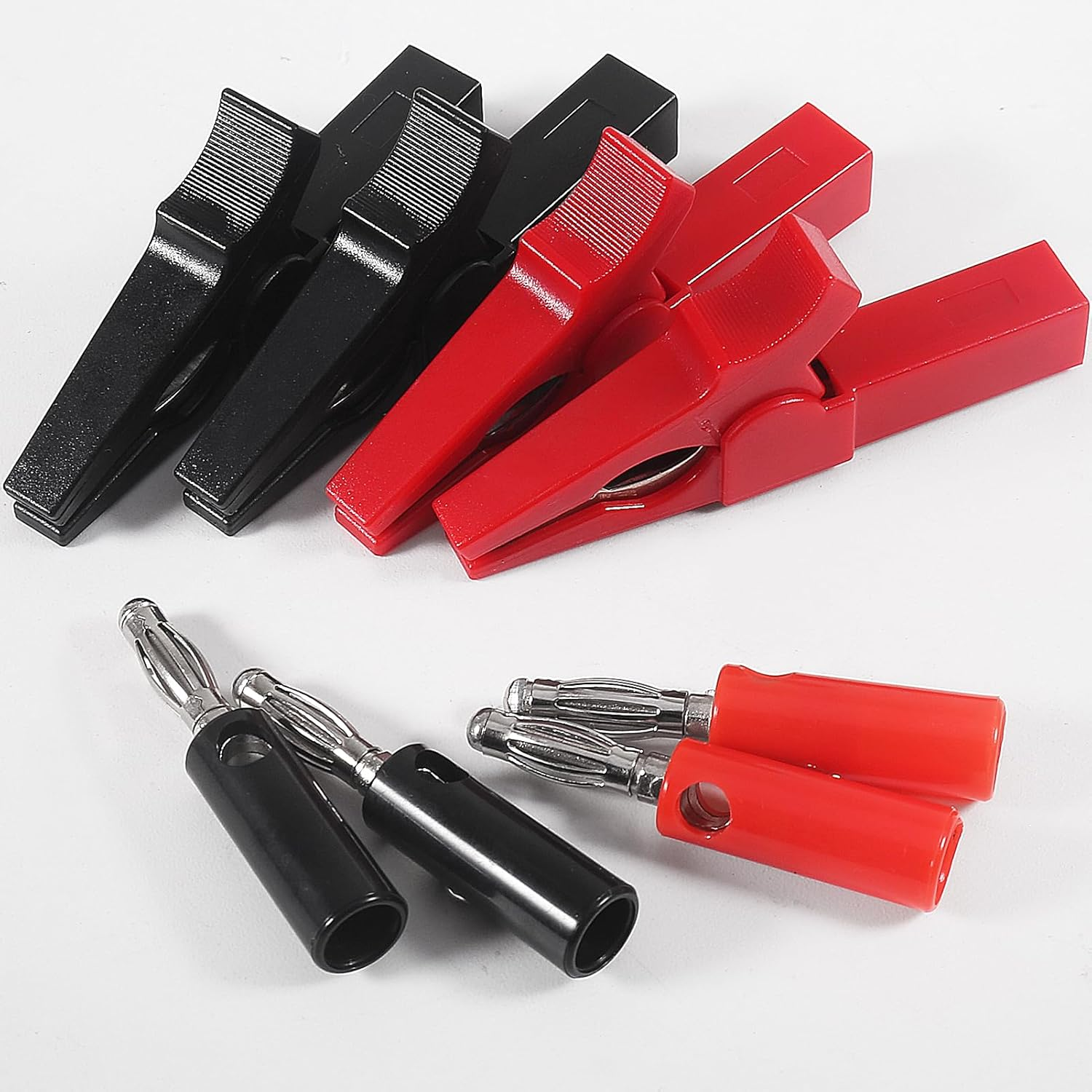 2 Pairs Full Insulated Crocodile Clips with 4Mm Socket Banana Jack Copper Test Clamp Wire Clip Alligator Clips 30A with 4Mm Banana Plugs for Car,Electrical Testing image number 2