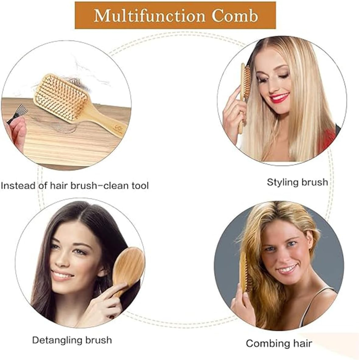 Hair Brush, 100% Natural Bamboo anti Static Hair Massage Brush, Detangling Hair Comb, Reducing Hair Breakage and Frizzy No More Tangle image number 5
