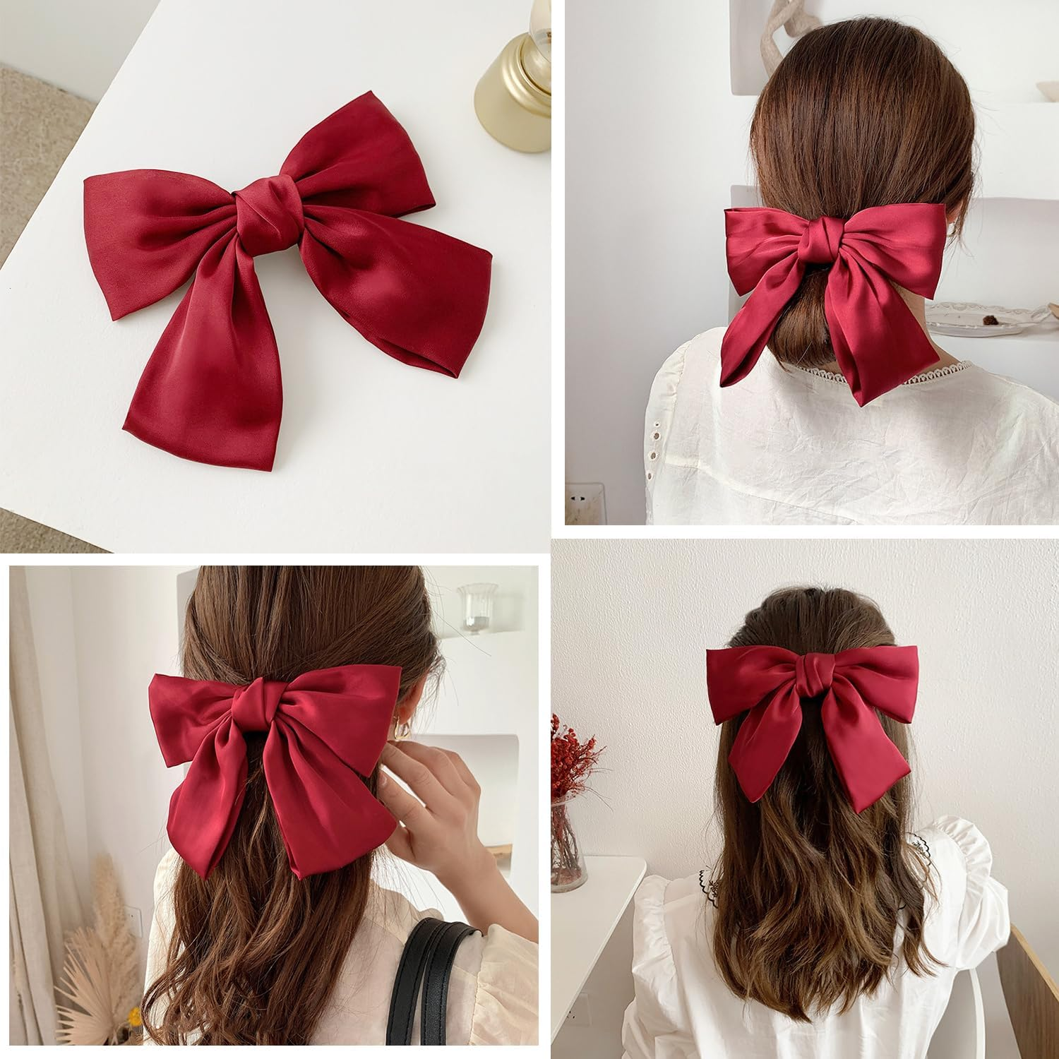 1 Butterfly Bow Headband 1 Barrette Wide Edge Hairband Washable Hair Band Fashion Hair Accessories for Women and Kids Suitable for Many Hairstyles (Red) image number 2