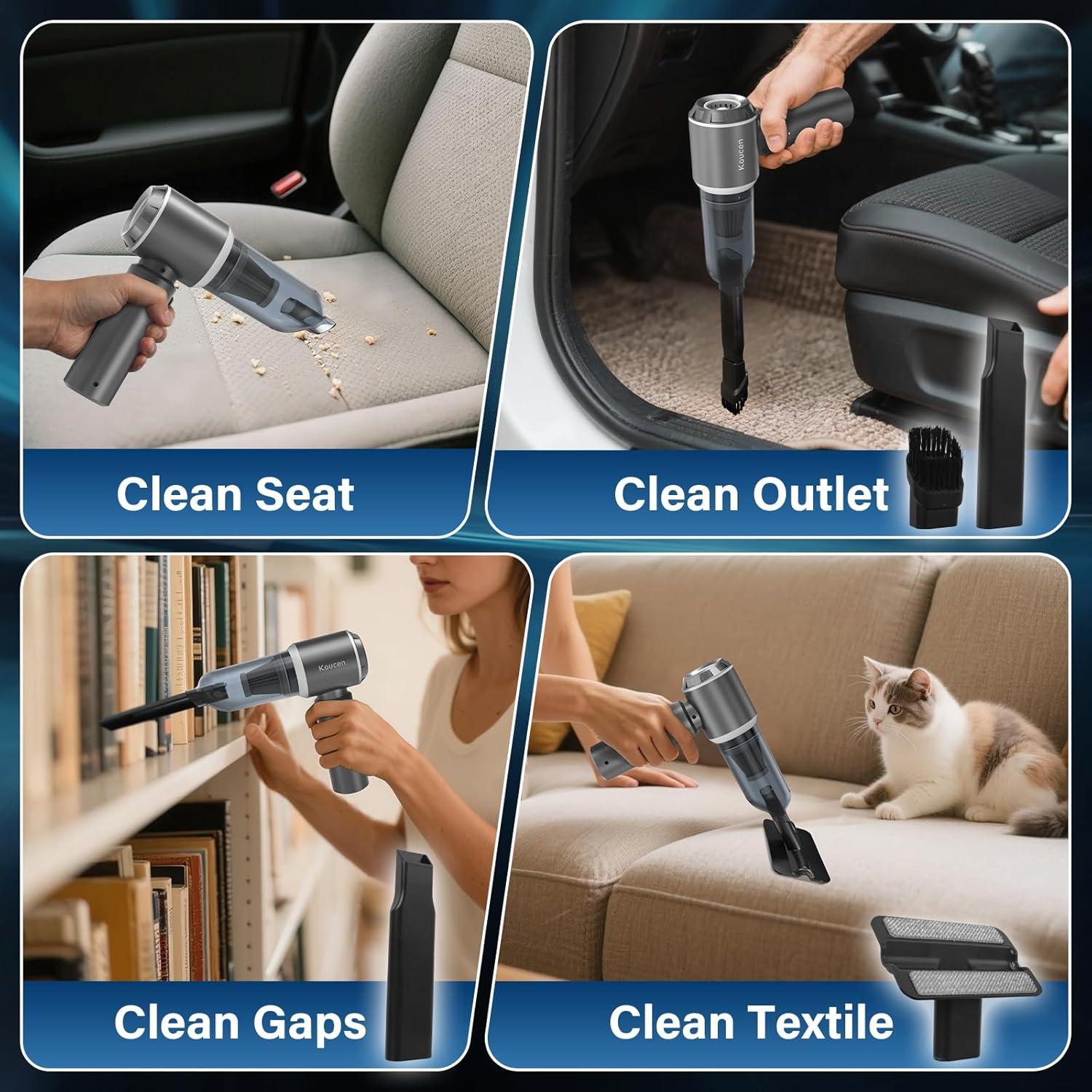 4-In-1 Car Vacuum Cleaner and Dust Buster, 20000Pa Suction Power Portable Handheld Vacuum Cordless Rechargeable, Mini Vacuum with 3 Reusable Filter for Car Home Office & Pet(Silver Gray) image number 2