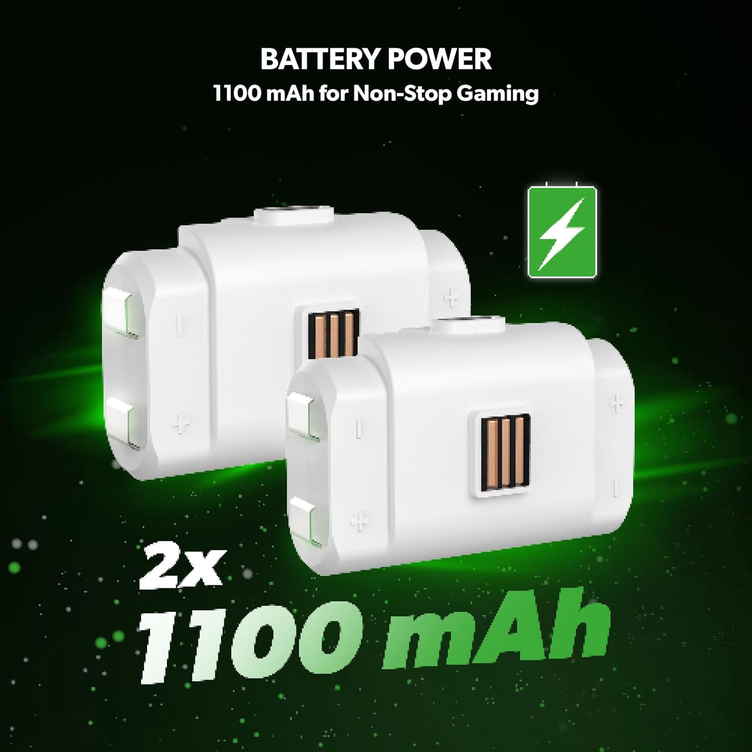 SNAKEBYTE BATTERY PACK X &ndash; Rechargeable Batteries for Xbox Controller &ndash; Compatible with X|S and Xbox One Controllers &ndash; Includes X2 1100Mah Batteries & Y-Shaped USB C Charging Cable &ndash; Black (Pack of 2) image number 1