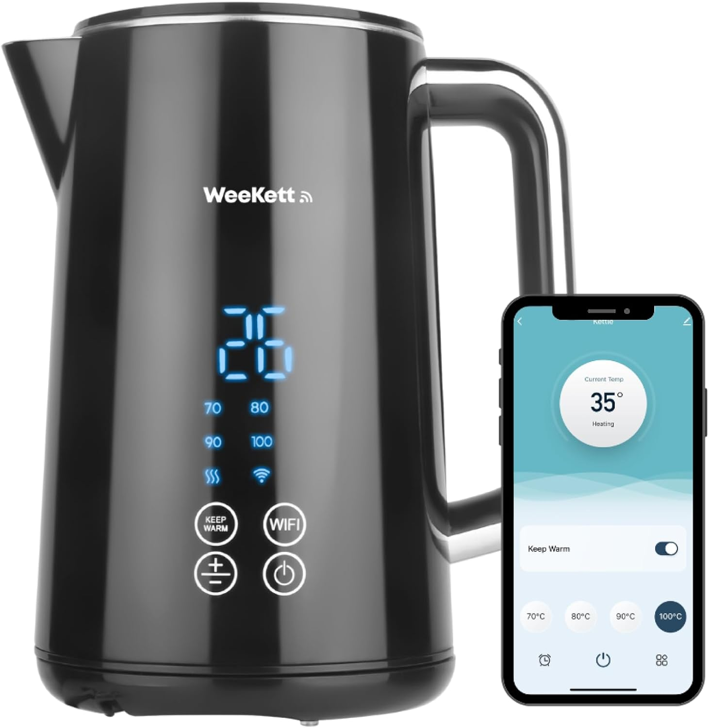 Alexa Smart Kettle, 1.7L - Smart Home Voice Control Kettle - Temperature Control Kettle with Cool Touch, LED Display & Keep Warm Function - 2200W Energy Efficient & BPA Free - Black image number 1