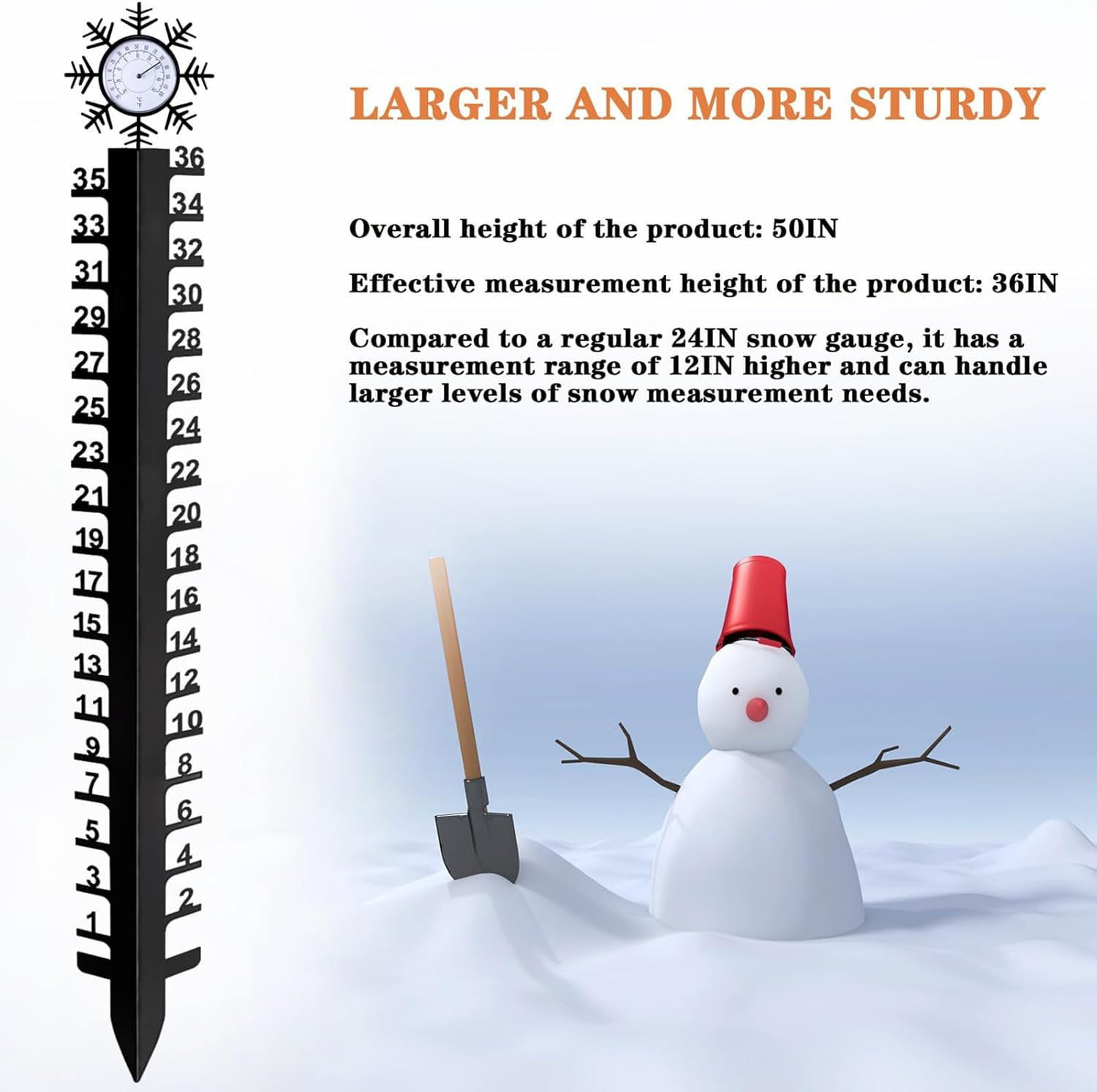 Snow Gauge Outdoor - Accurate Rain Meter Tool,Winter Snowflake Metal Ruler | for Garden Backyard Patio Outdoor Yard Water Winter image number 5
