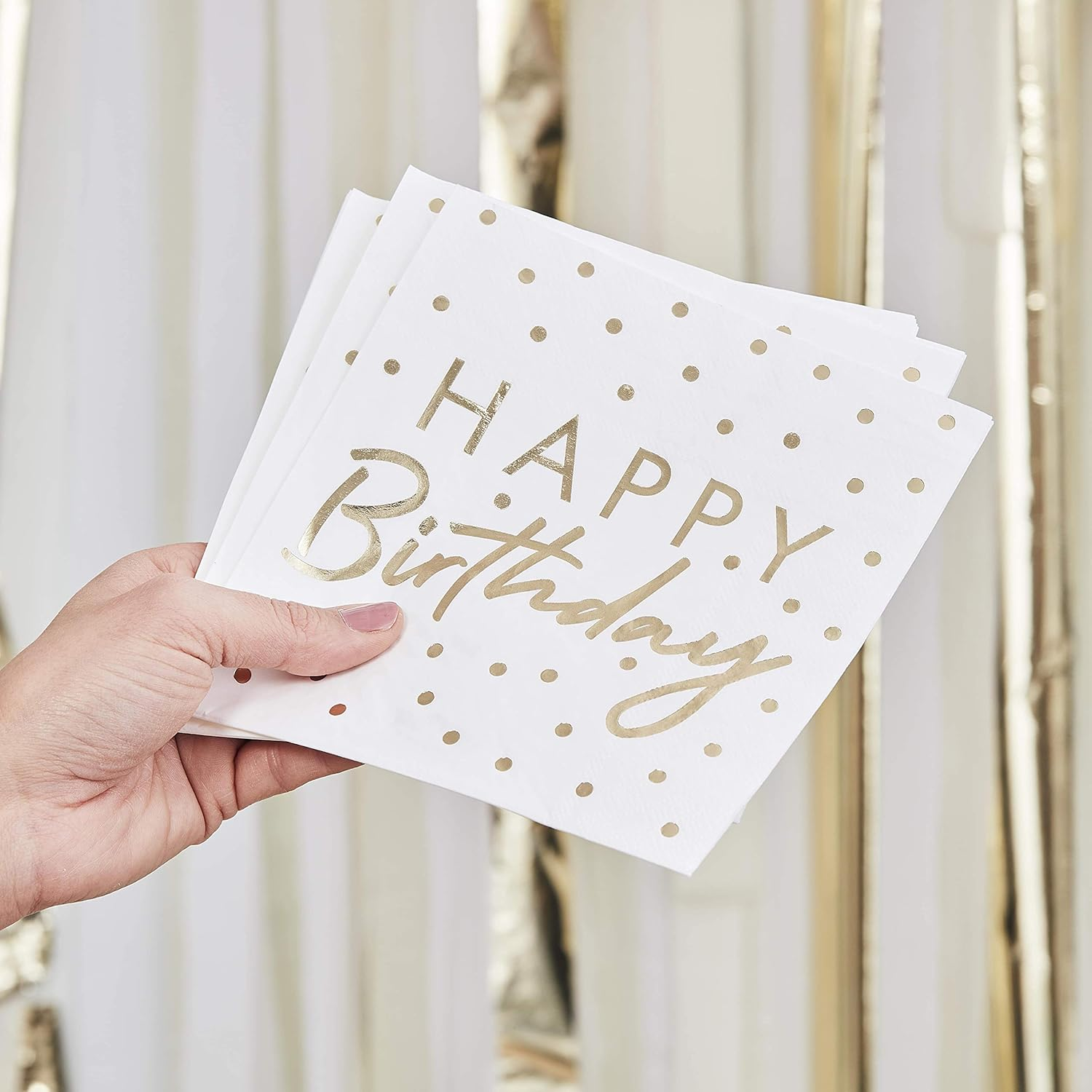 Ginger Ray Foiled Happy Birthday Napkins, Gold (Pack of 16) image number 1