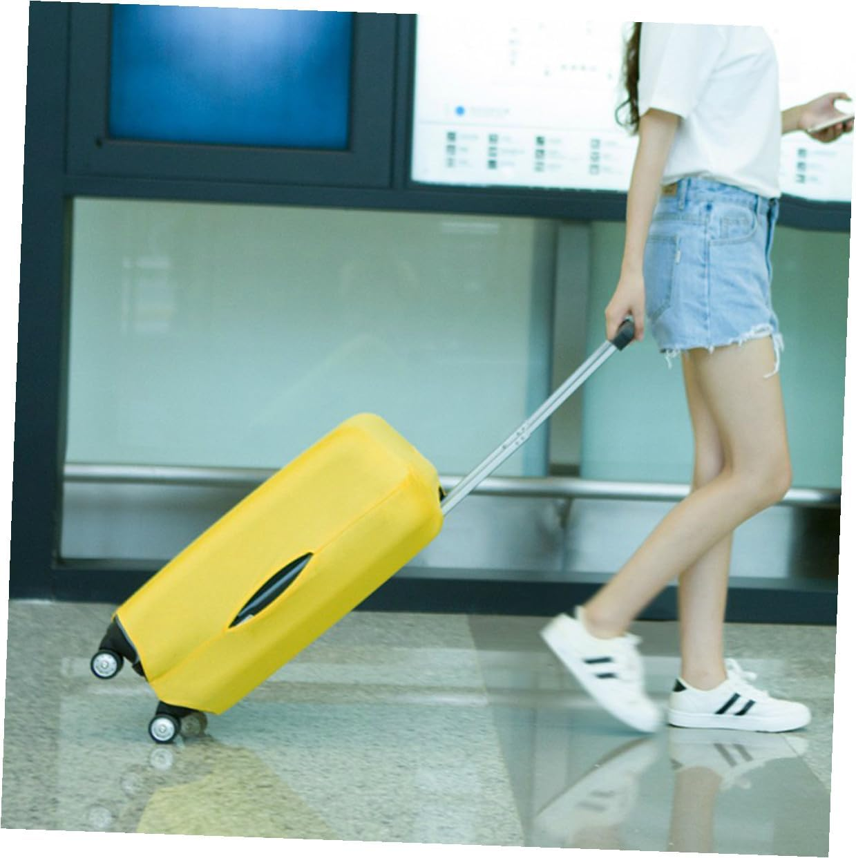 Hoement Elastic Yellow Luggage Cover for Suitcase Dustproof Protective Travel Case Cover with High Stretch and Handle Access Suitcase Protector for Travel Gear image number 1