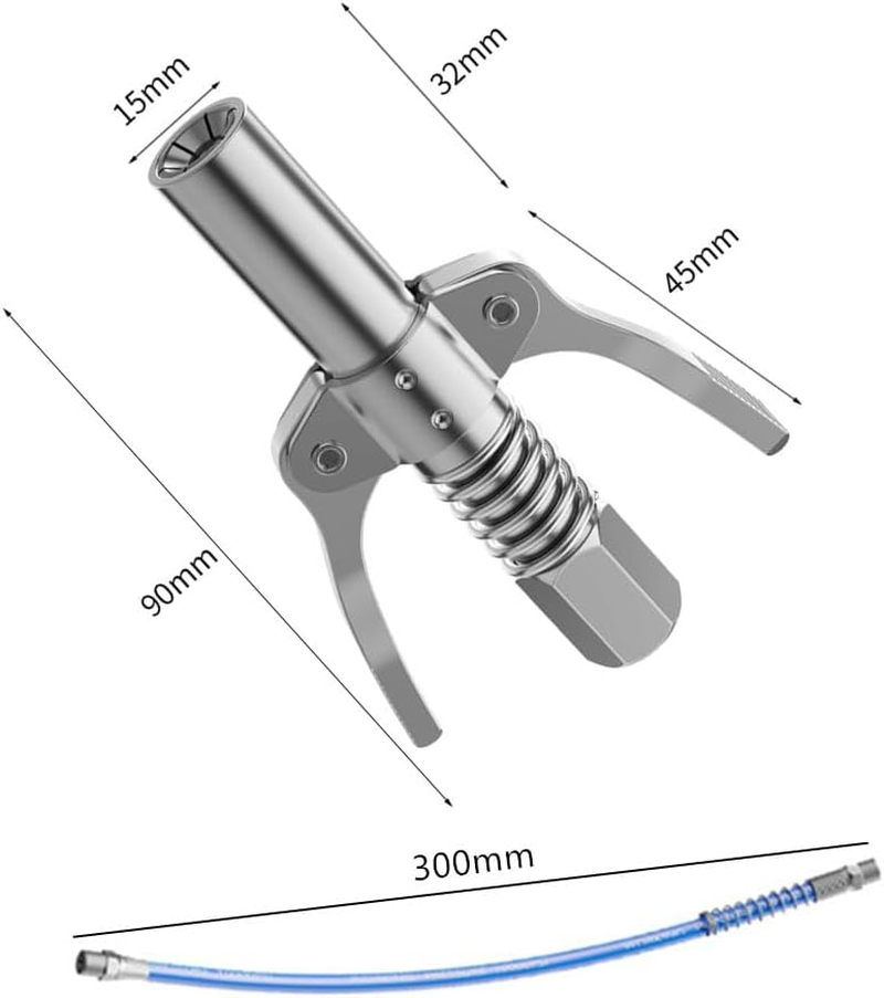 Grease Gun Coupler, Granmagazz Double Handle Mini Tips, Upgrade Double Handle Quick Lock Release Grease Joint Fittings, Heavy-Duty Grease Nozzle Fittings with 30 Cm Spring Hose