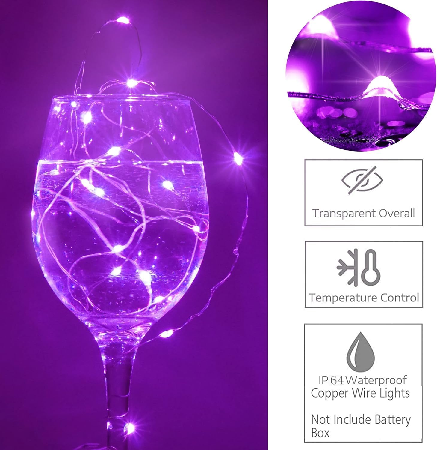 12 Pack Purple Halloween Lights Battery Operated String Lights 2Mc 20 Led Fairy Lights Waterproof Mini Lights Silver Wire for DIY Indoor Outdoor Xmas Bedroom Holiday Halloween Party Decorations image number 3