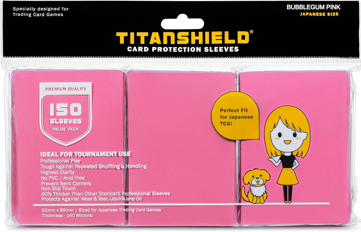 Titanshield (150 Sleeves) Bubblegum Pink Small Japanese Sized Trading Card Sleeves Deck Protector Compatible with Yu-Gi-Oh, Cardfight!! Vanguard, Kpop Photocards image number 2