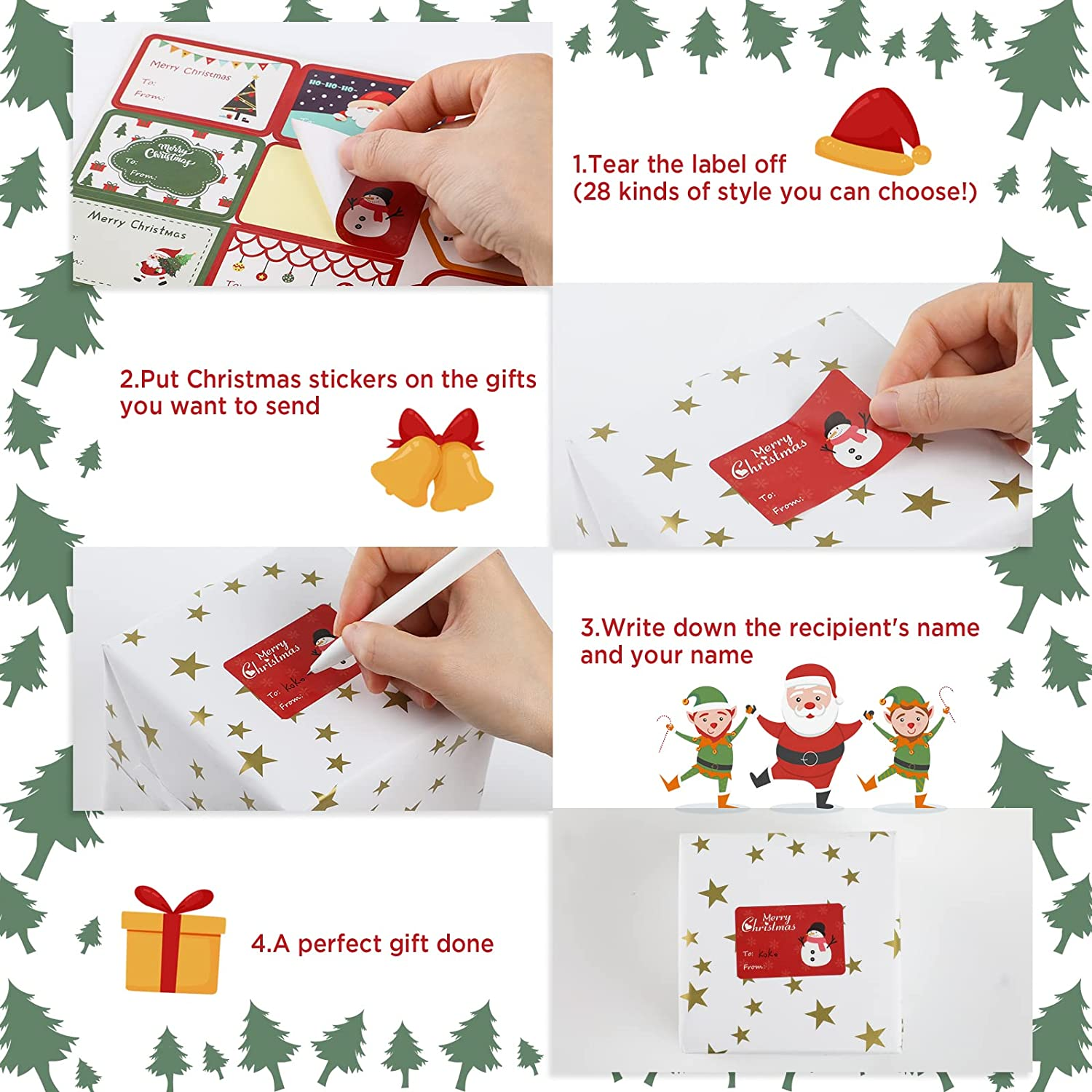 Hianjoo Gift Tags Stickers for Christmas, Gift Name Tags Stickers for Christmas Presents 112Pcs, 28 Designs Self-Adhesive Labels, to from Xmas Gift Tags Xmas Festival Birthday Wedding Decor image number 5