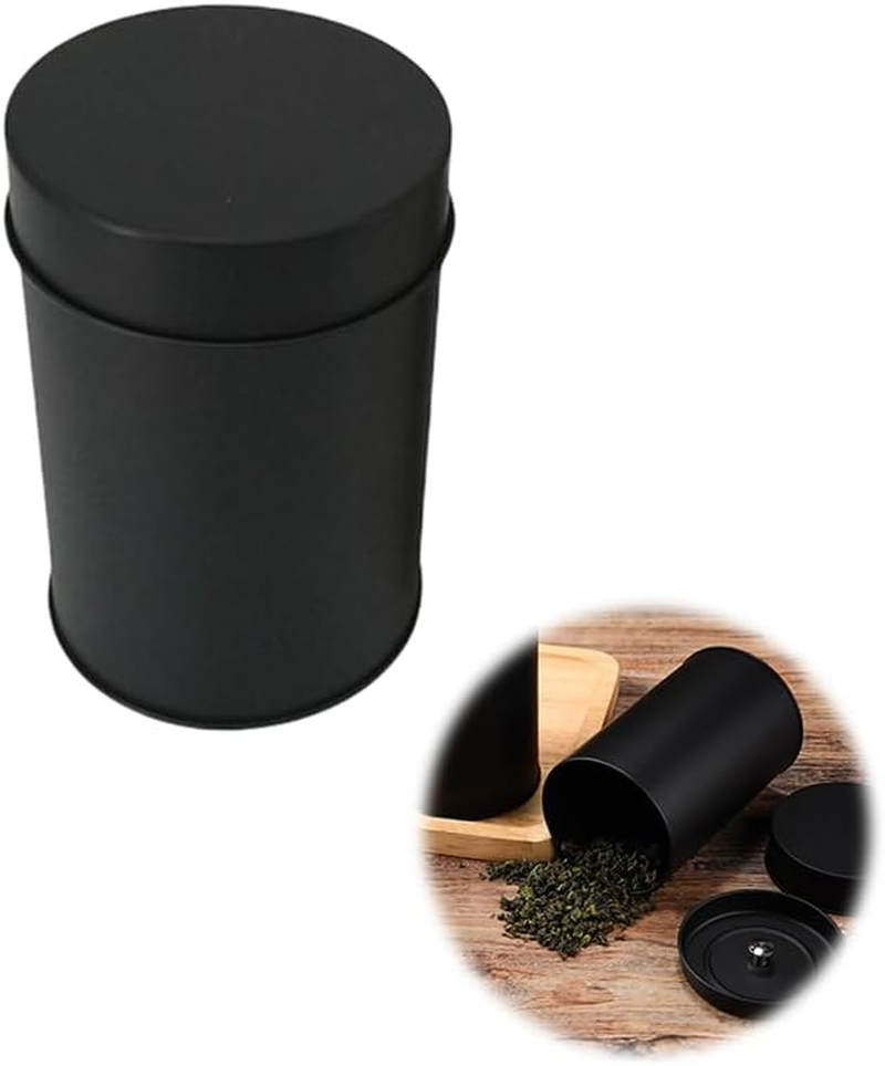 Matte Black Tea Storage Canister, Double Seal Tinplate Container, Kitchen Storage for Tea Coffee Sugar, 1 Piece