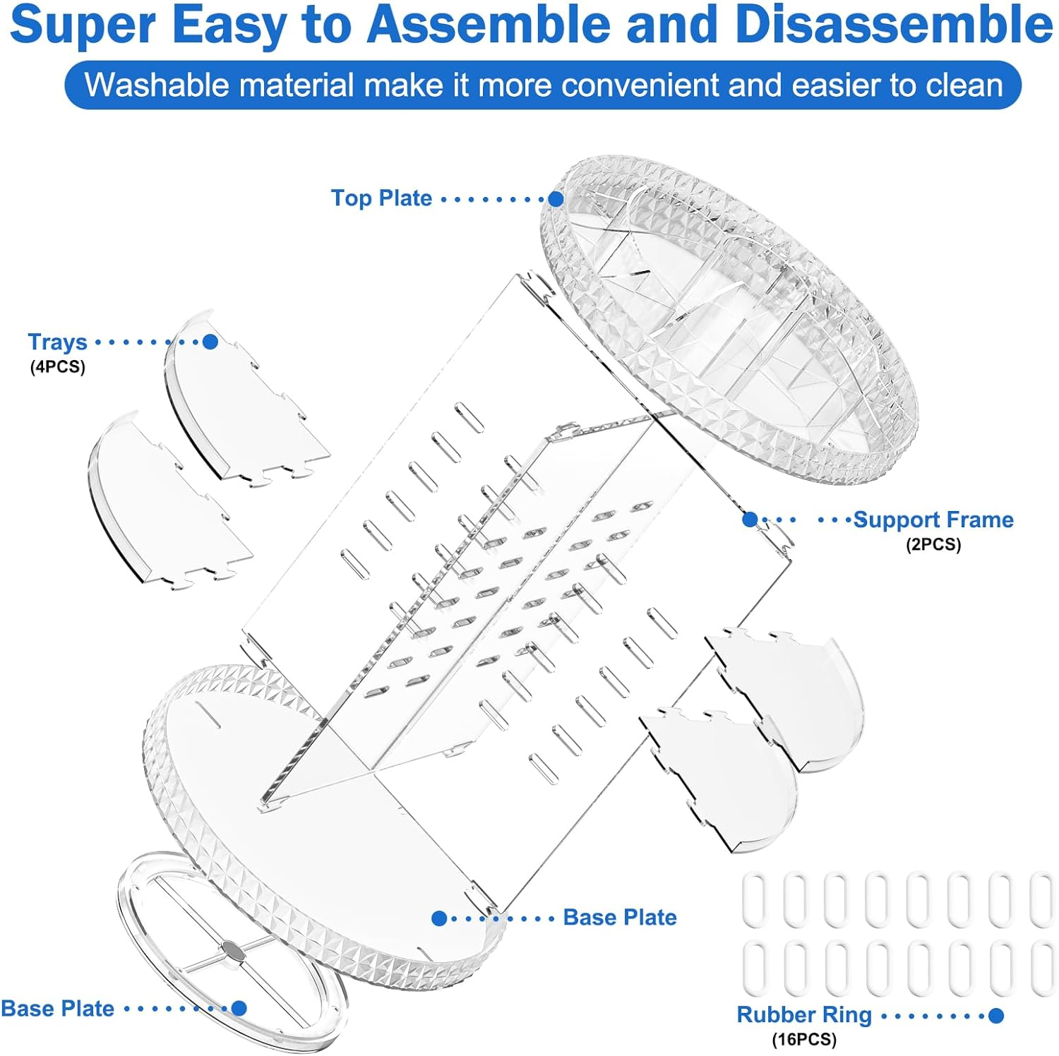 Mokani 360&deg; Rotating Acrylic Makeup Organisers, Adjustable Skincare Cosmetic Organiser Make up Organizers Storage Lipsticks Brushes Perfume Holder Stand for Dresser, Bedroom, Bathroom (Clear) image number 6