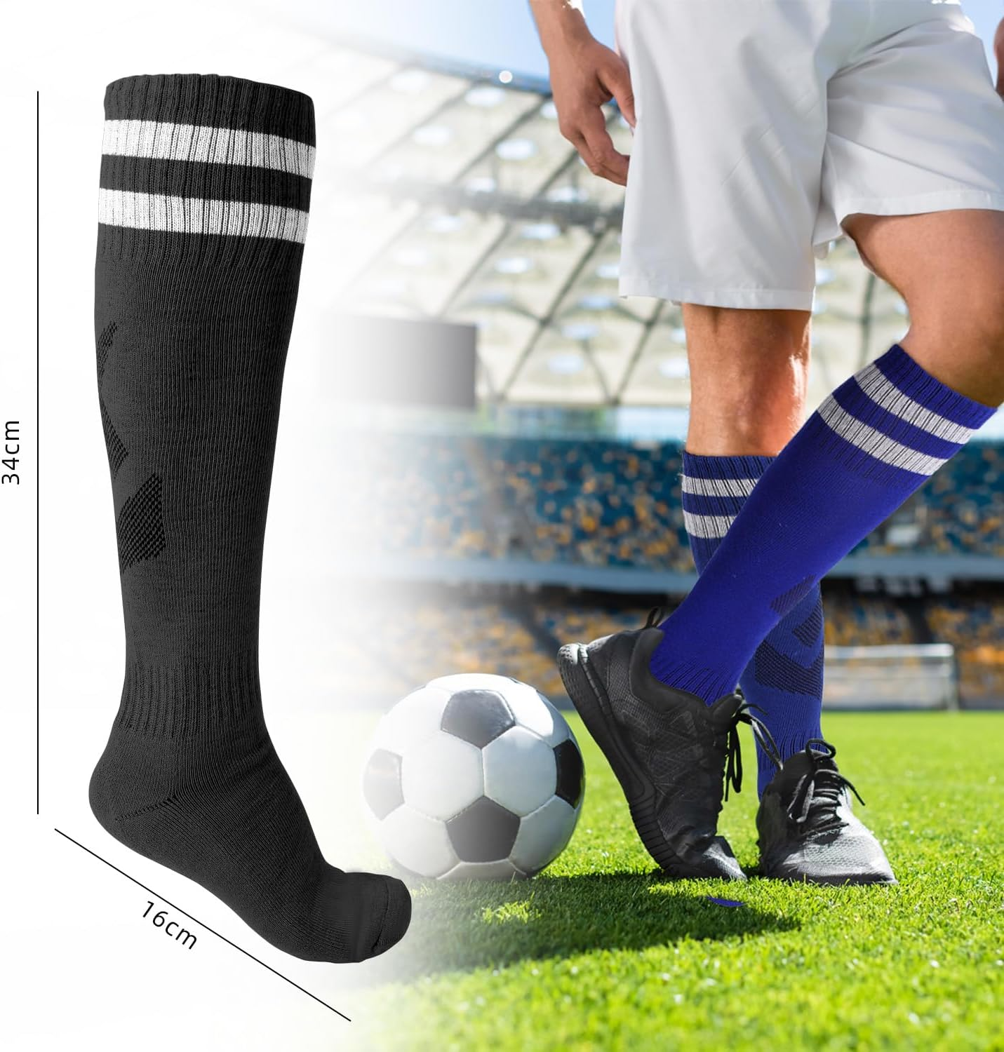 3 Pairs Soccer Socks, Sport Knee High Socks Calf Compression Athletic Socks for Adult Men and Women Football, Running - Style 1-3 Pairs image number 4